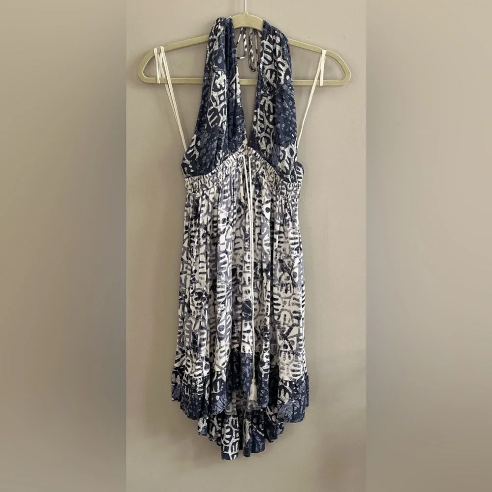Free People Beach Day halter navy and white mini dress size large - Picture 3 of 16